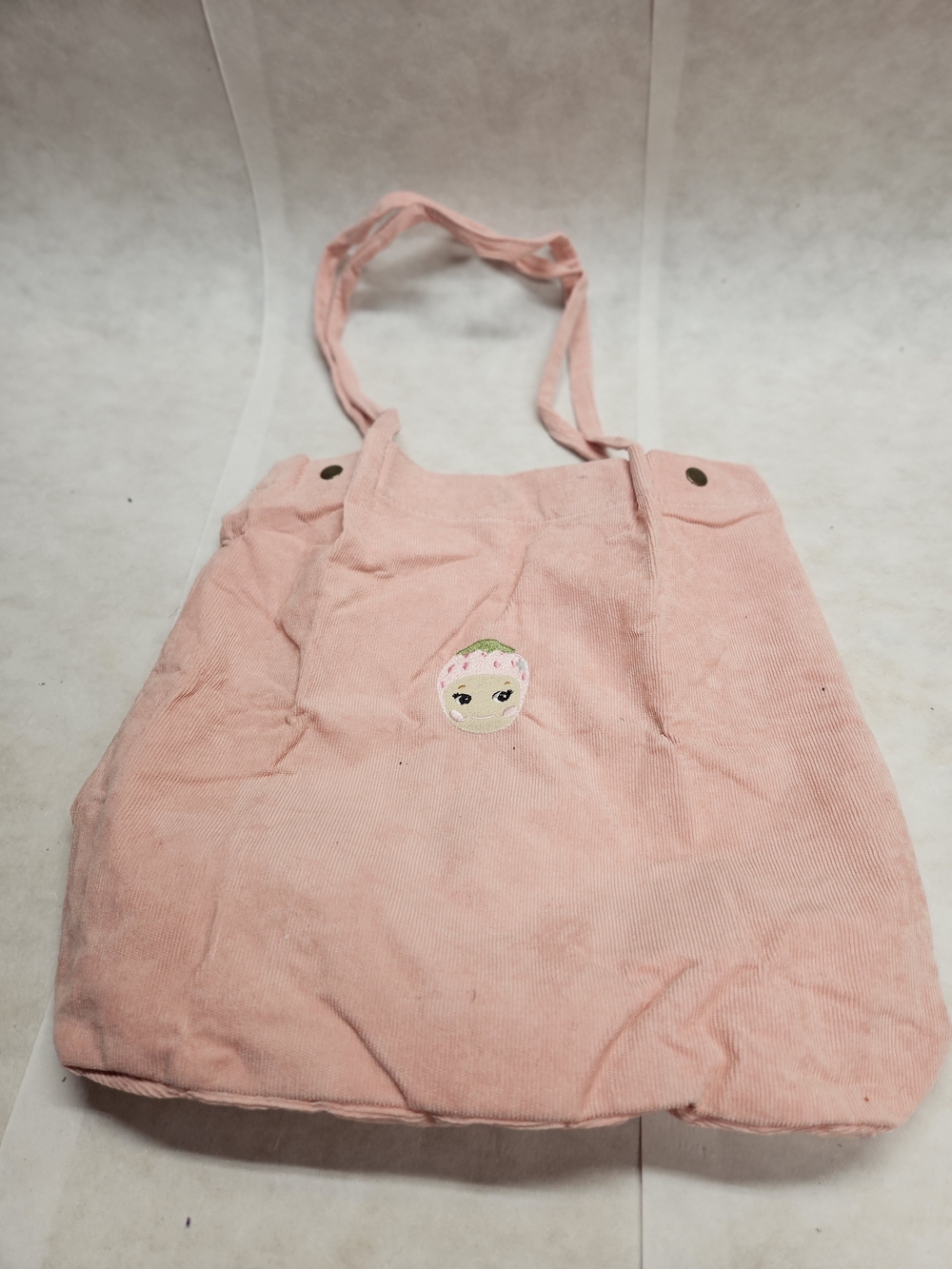 Pink Corduroy Tote Bag with Cute Embroidered Face Sonny Angel